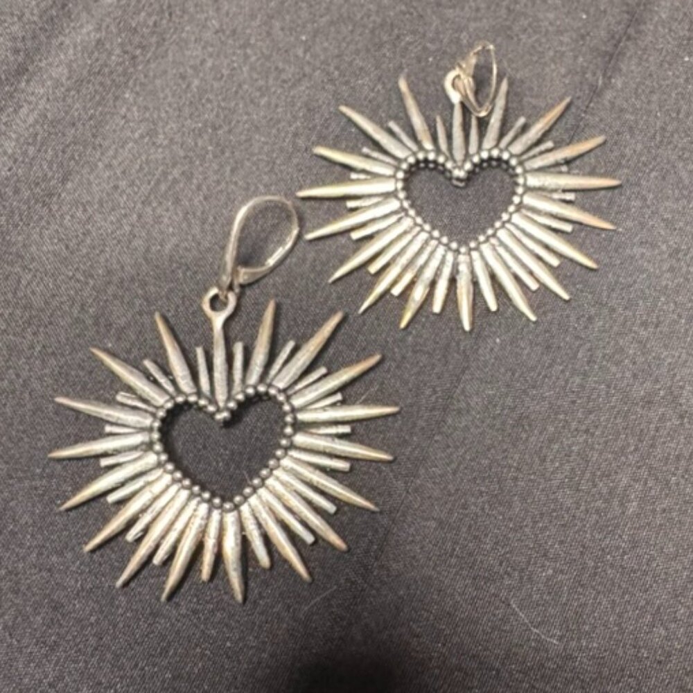 Souvenir Jewelry Sterling Silver Spiked Heart Earrings